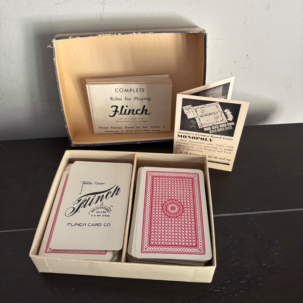 Vintage Flinch Card Game |‎ Parker Brothers 1938 New Edition Original Box Rules